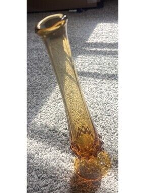 Fenton Hobnail Amber Glass Swung Vase Pedestal MCM 9.75” Tall Vintage Flower Bud